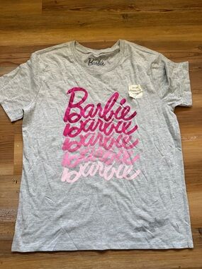 Barbie Gray Tee with Pink Ombre Script Logo